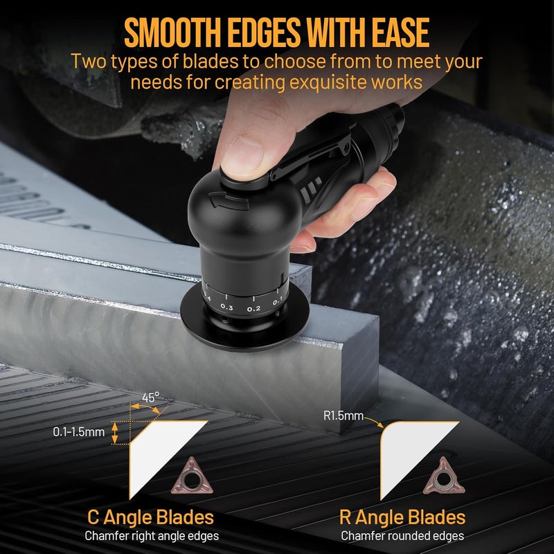 Beaiguna Store Pneumatic Chamfering Tool, Chamfer Tool with 6 C-Angle & 6 R-Angle Blades, Upgrade Air Chamfer Tool for 45° & Round Corner, Chamfering Tool for Metal and Wood - Image 5
